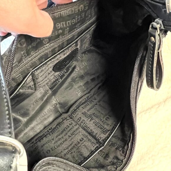 Vintage Black Etienne Aigner Hobo Bag with Monogram Print and Clasp - Picture 11 of 16